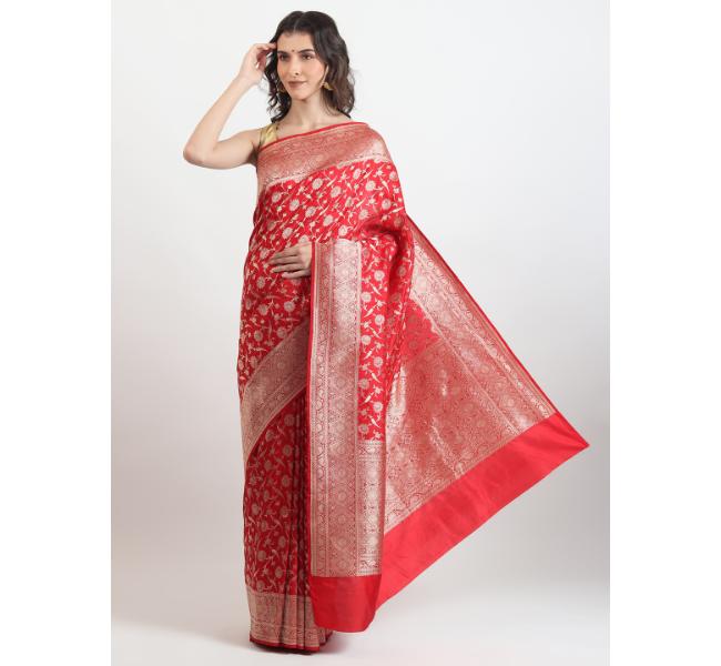 The Weavers Shop By Raavi Brocade Pure Katan Silk Handloom Banarasi Saree With Unstitched Blouse